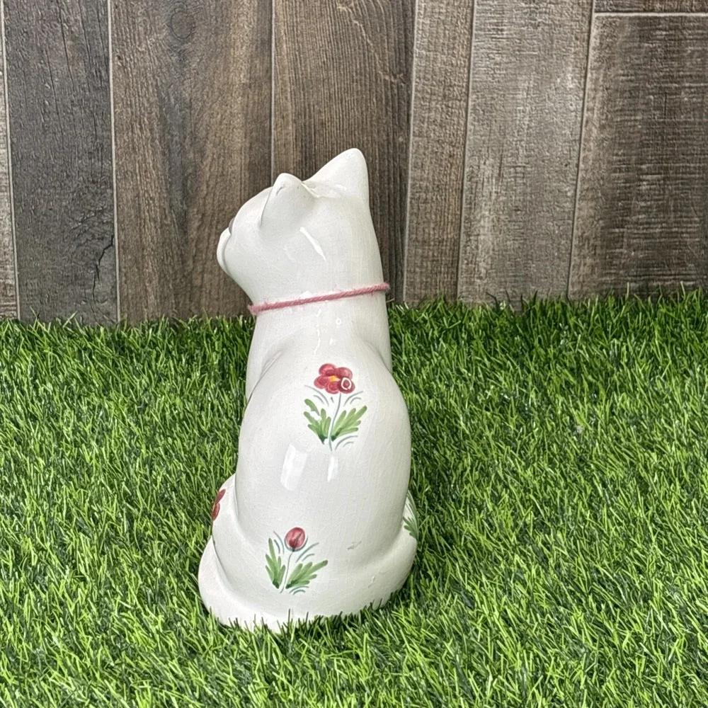 Vintage ELPA Ceramic Cat Figurine Glass Eyes Floral Cottagecore Decor‎